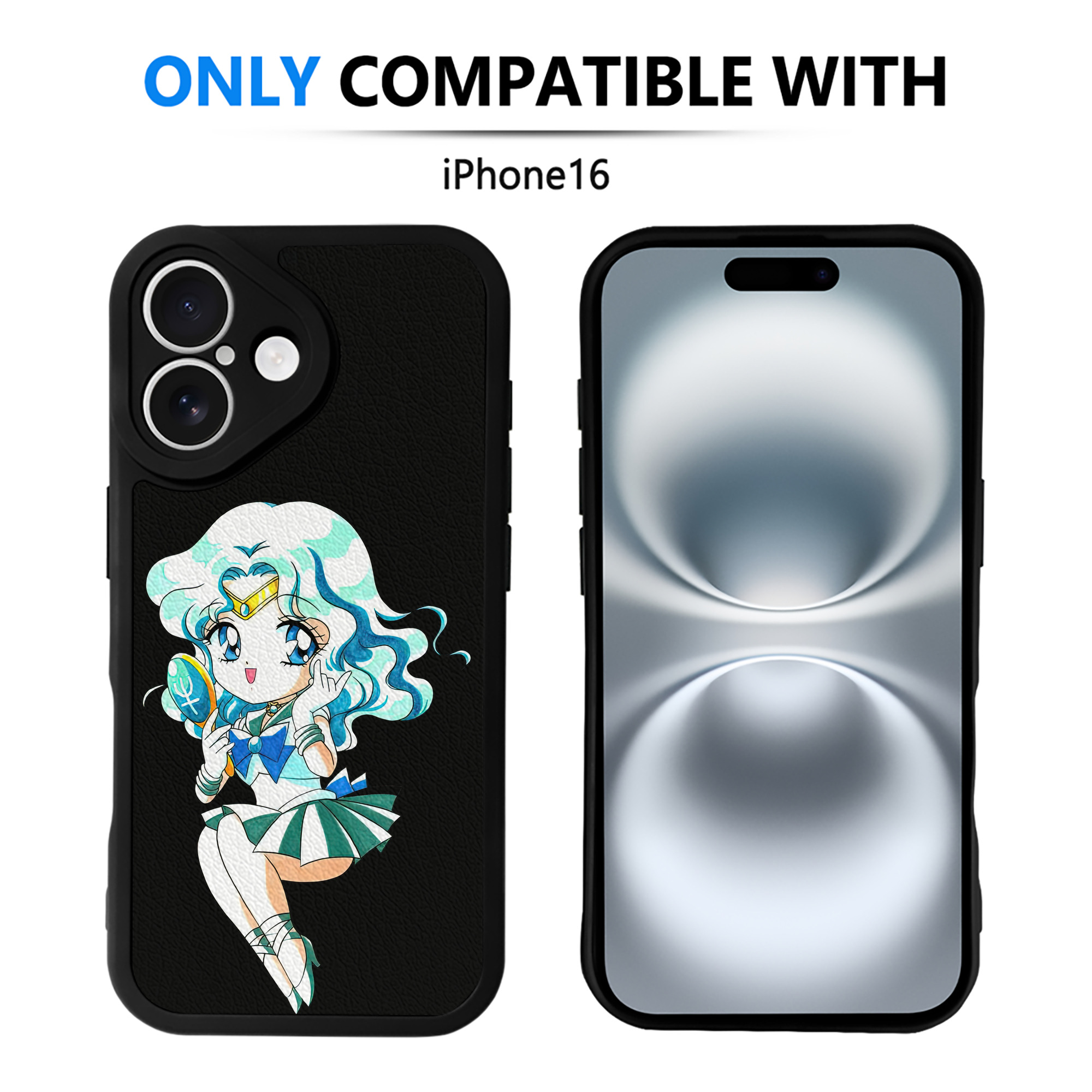 （画像用） 美少女戦士セーラームーン 海王 みちる（かいおう みちる） Sailor Moon Kaiou Michiru 【iPhone 16シリーズ対応】シリコンスマホケース（レザー調） 材質：シリコン